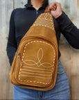 Tan Bootstitch Suede Leather Fanny Sling Bag