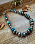 17-Inch Statement Necklace with 16mm Sterling Pearls & Blue Turquoise Heish