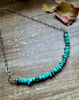 15-Inch Paperclip Chain Necklace with Blue Turquoise Nugget & Sterling Saucer Pearls