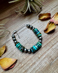 Turquoise Heishi & Sterling Silver Bracelet – 6.5 Inch + Extender – 8 mm Pearls