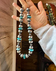 17-Inch Statement Necklace with 16mm Sterling Pearls & Blue Turquoise Heish