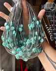 15-Inch Peruvian Amazonite Heart Necklace – 5 Hearts, Handmade with Sterling Silver Pearls