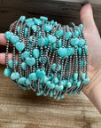 15-Inch Peruvian Amazonite Heart Necklace – 5 Hearts, Handmade with Sterling Silver Pearls