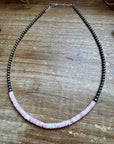 15-Inch Pink Conch Heishi Necklace – Sterling Silver Pearls, Handmade