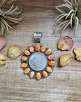 Orange Spiny Oyster & Silver Coin Pendant – Signed by Gabby