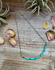 15-Inch Paperclip Chain Necklace with Blue Turquoise Nugget & Sterling Saucer Pearls