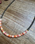 15-Inch Spiny Oyster Heishi Necklace – Sterling Silver Pearls, Handmade
