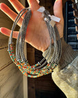 Sterling Silver Pearl Choker with Turquoise & Spiny Oyster Heishi