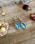 Blue/green dangle and Sterling silver pearls earrings - cowgirl earrings