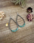 3 mm Sterling Silver Pearls earrings teardrop with real turquoise chips