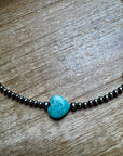 15-Inch Peruvian Amazonite Heart Necklace – 5 Hearts, Handmade with Sterling Silver Pearls