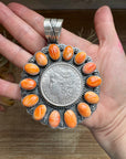 Orange Spiny Oyster & Silver Coin Pendant – Signed by Gabby