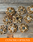 Gold Lotus Leather Flowers - 1" Crystal Conchos - Options