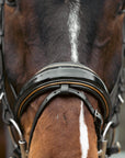 Geneva - Black Patent Snaffle Bridle with Metallic Gold Piping with Removable Flash
