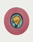 H0001 - DISTRESSED PINK HEART AND WINGS ON CROWN COWGIRL HAT WITH BROWN LEATHER CROSSPIECE AND PYTHON PRINT HATBAND