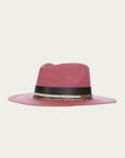 H0001 - DISTRESSED PINK HEART AND WINGS ON CROWN COWGIRL HAT WITH BROWN LEATHER CROSSPIECE AND PYTHON PRINT HATBAND