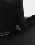 H0008 - BLACK COWGIRL HAT WITH HATBAND AND BLACK FEATHER