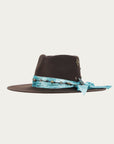H0013 - DARK BROWN COWGIRL HAT WITH FABRIC HATBAND WITH CONCHOS