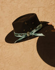 H0013 - DARK BROWN COWGIRL HAT WITH FABRIC HATBAND WITH CONCHOS