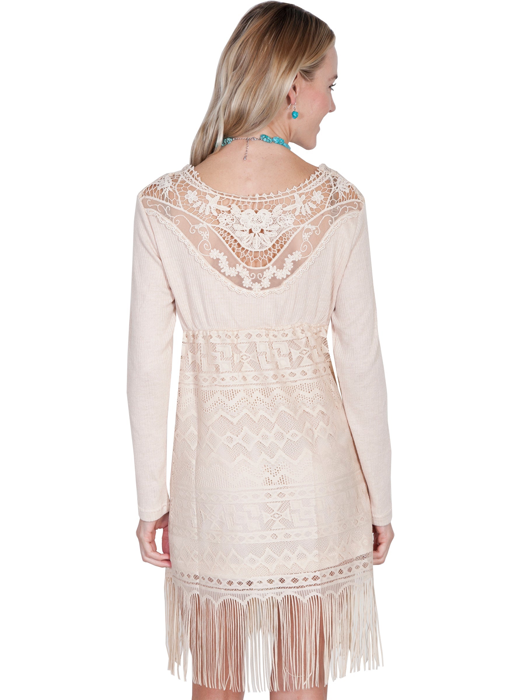Lace/fringe Dress W/knit Sleeves - HC230