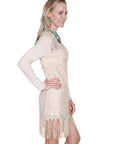 Lace/fringe Dress W/knit Sleeves - HC230