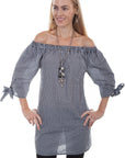Gingham Blouse W/corset Tie Back - HC351
