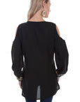 Cold Shoulder W/floral Emb.georgette - HC381