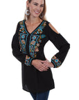 Cold Shoulder W/floral Emb.georgette - HC381