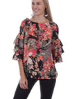 Floral Print Peasant Blouse - HC437