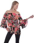 Floral Print Peasant Blouse - HC437