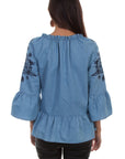 Peplum Blouse W/tonal Emb & Tie Neck - HC467