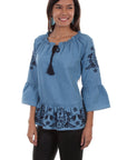 Peplum Blouse W/tonal Emb & Tie Neck - HC467