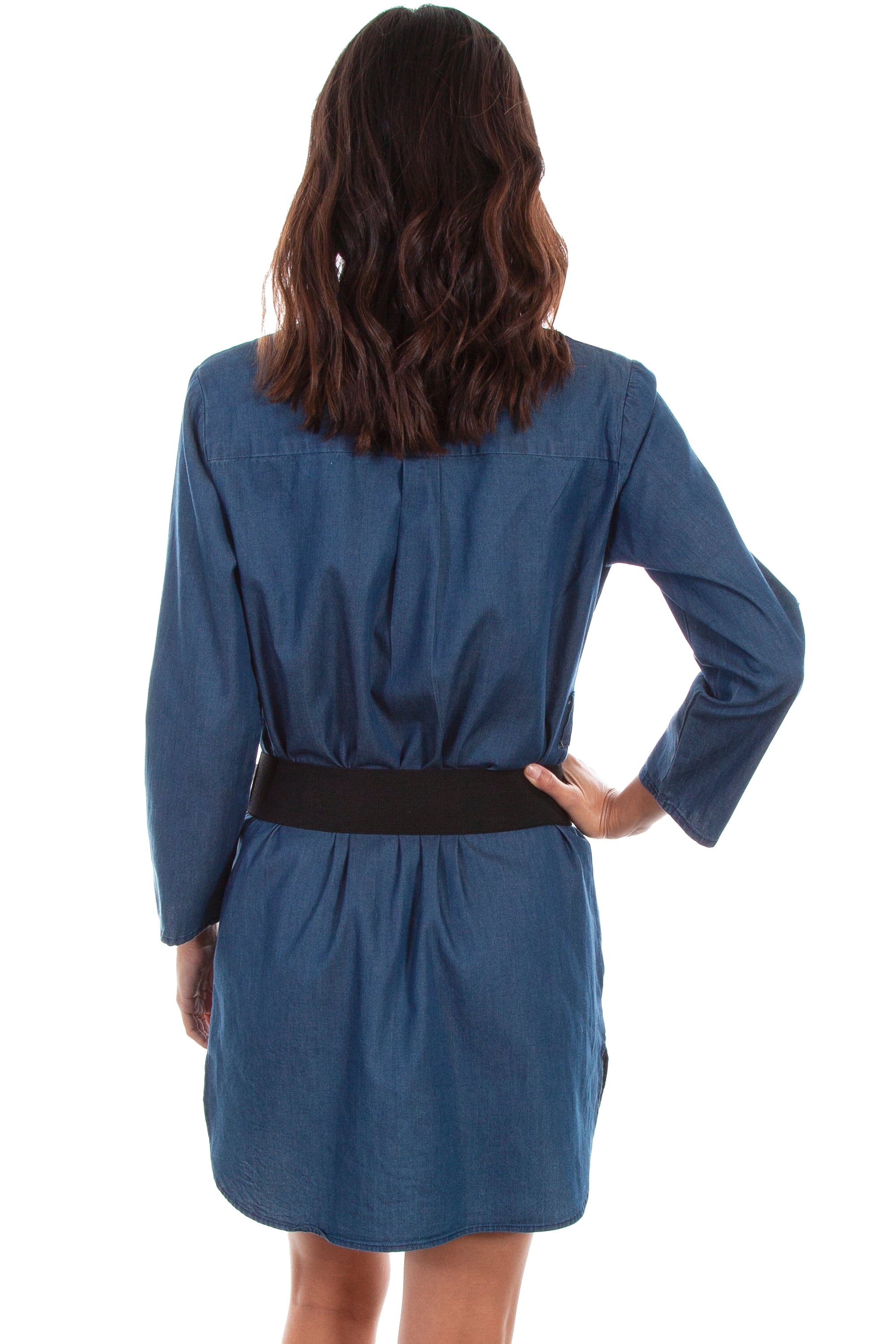 Rose Emb. Denim Dress W/belt - HC468