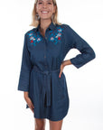 Rose Emb. Denim Dress W/belt - HC468