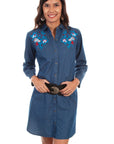 Rose Emb. Denim Dress W/belt - HC468
