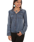 Hi/lo Button Front Lace Up Back Blou - HC473