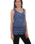 Scoop Neck Tank W/crochet Lace/ruffl - HC486