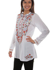 L/s Blouse W/button Up Bib And Emb. - HC510