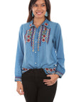 Pearl Snap Western Yoke Emb. Blouse - HC530