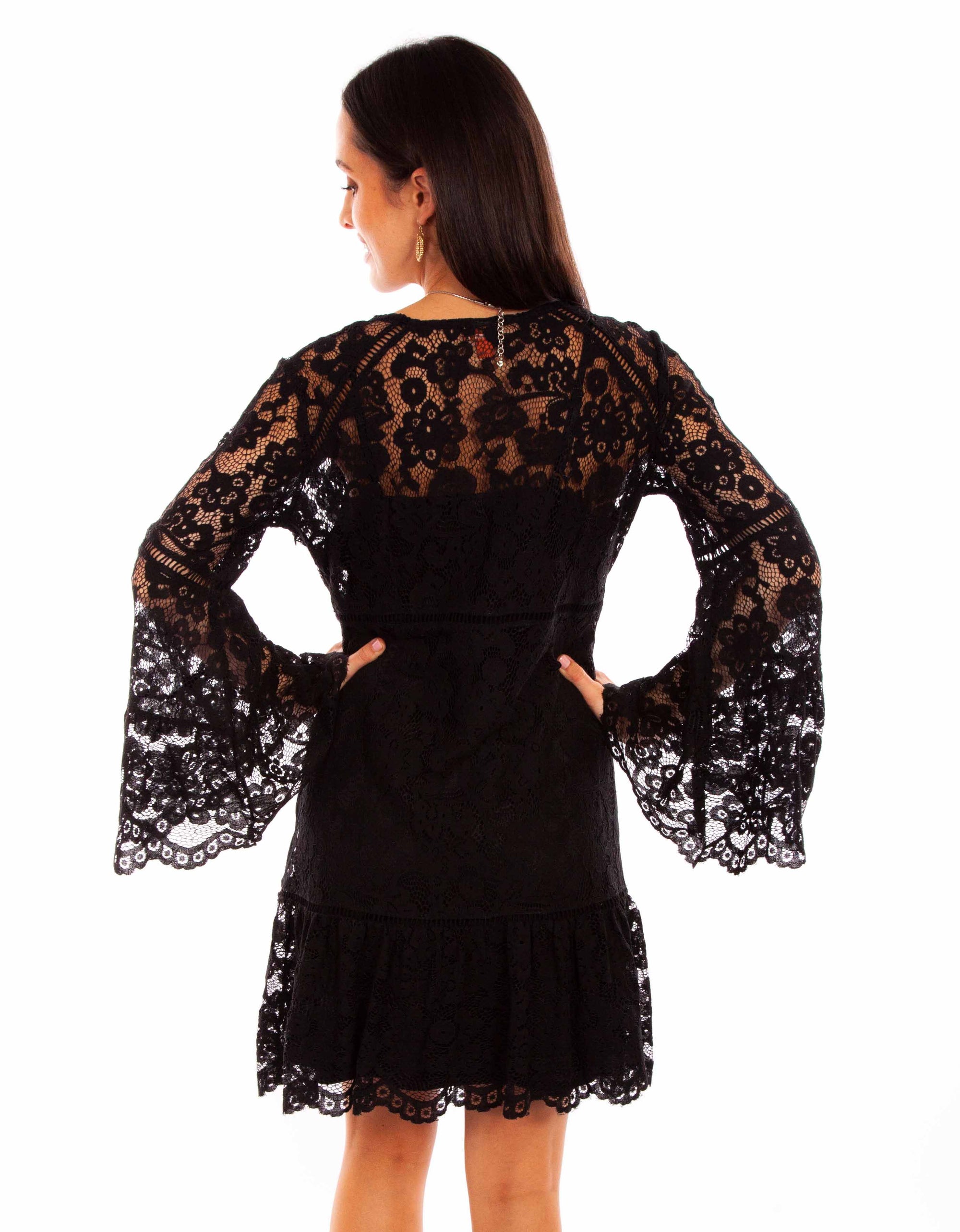 Lace Dress W/flare Sleeves - HC557