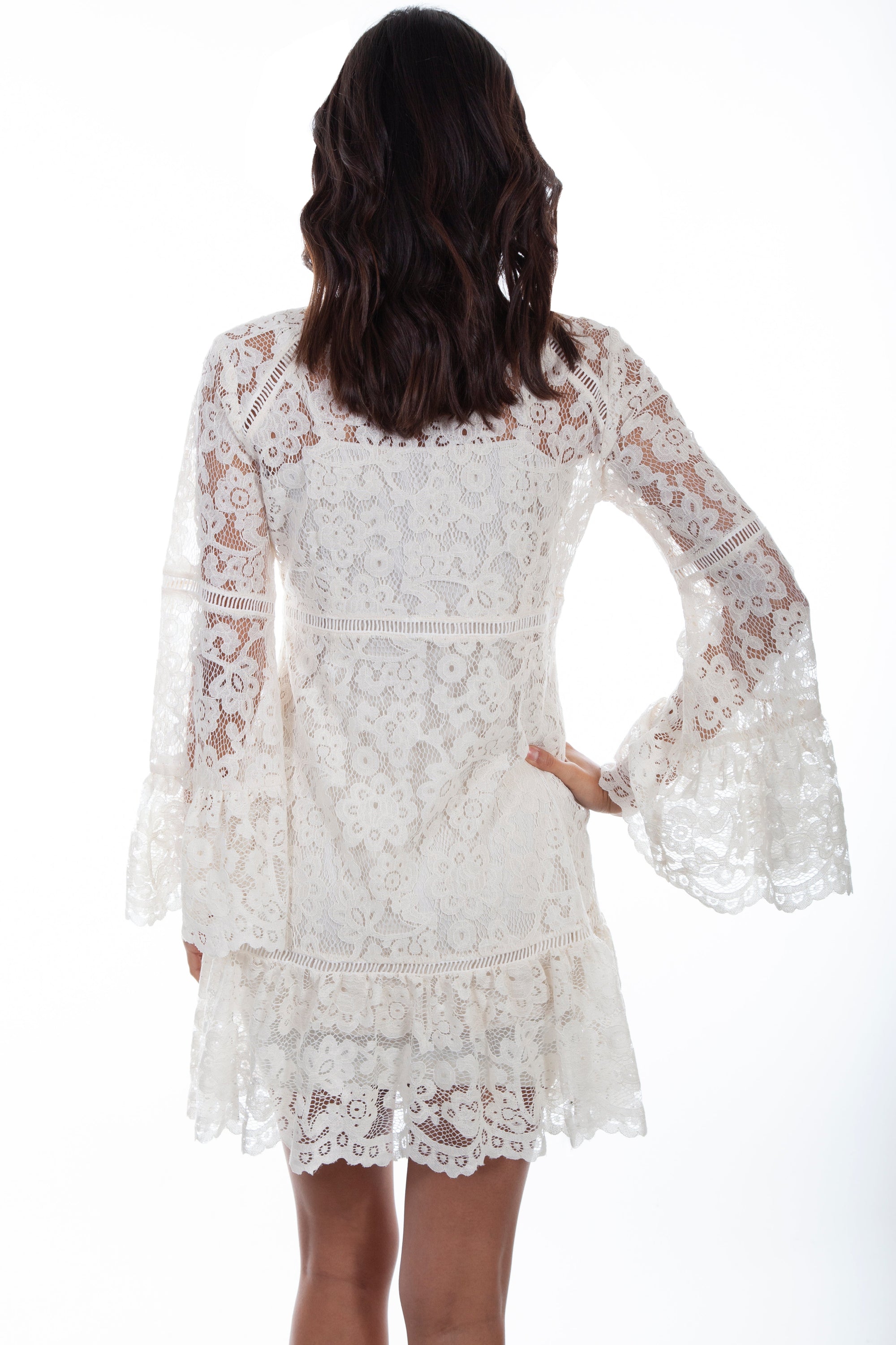 Lace Dress W/flare Sleeves - HC557