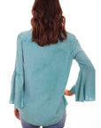 Bell Sleeve Blouse W/ivory Emb - HC586
