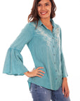 Bell Sleeve Blouse W/ivory Emb - HC586