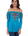 3/4 Sleeve Peasant Top W/emb. - HC600