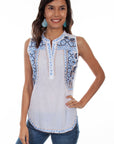 Slvless Split Neck Blouse W/emb. - HC604