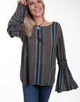 Braided Bell Slv Tie Back Blouse - HC615