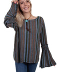 Braided Bell Slv Tie Back Blouse - HC615