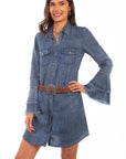 Western Yoke Shirt Dress Bell Sleeve - HC619