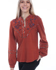 Embroidered Yoke L/s Blouse - HC682
