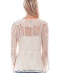 Embroidered Mesh Tie Front Blouse - HC747